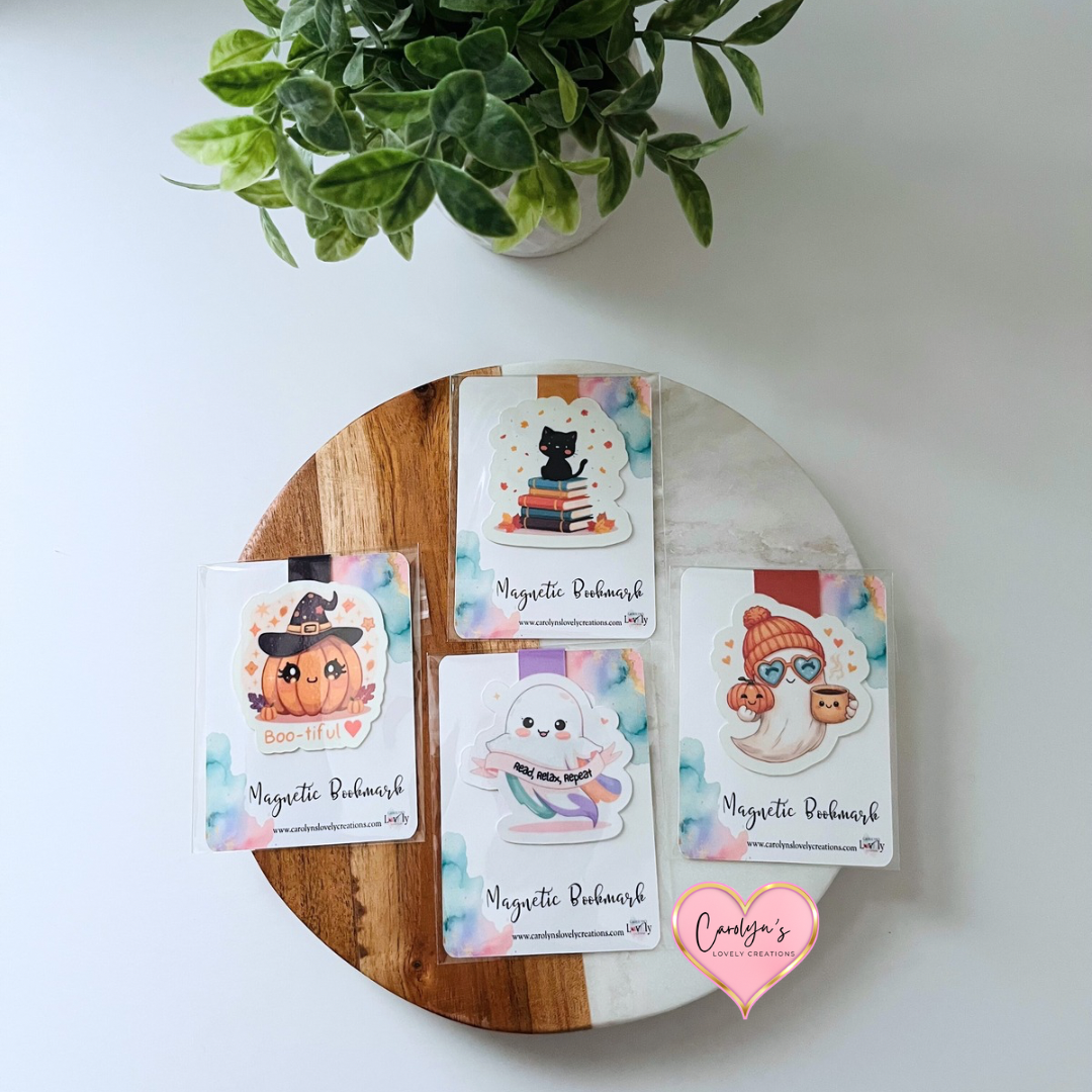 Cozy Autumn & Halloween Magnetic Bookmarks – Book Lover Gift | Separadores Magnéticos de Otoño y Halloween