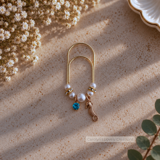 Clips Decorativos para Libros con Dijes Marinos y Perlas