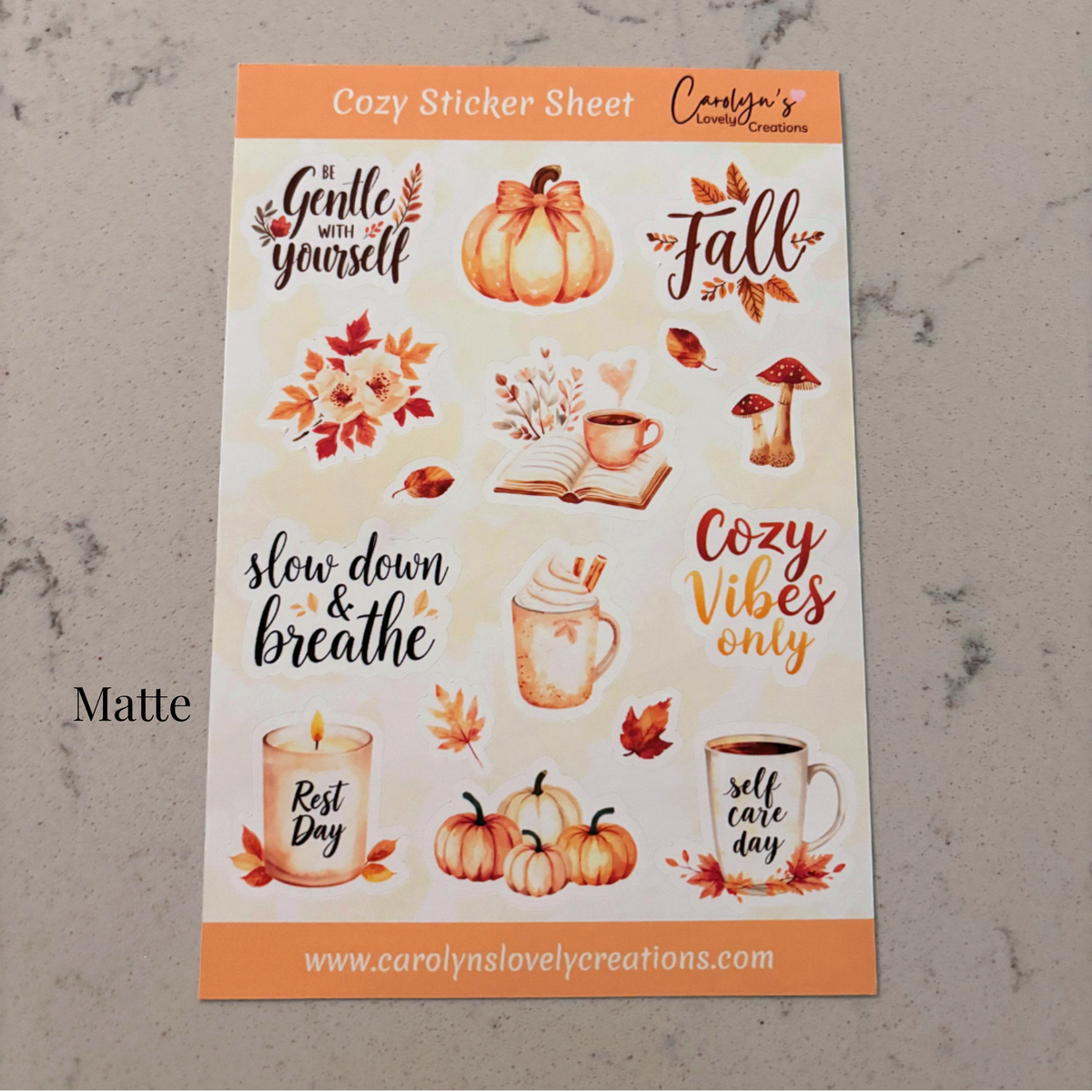 cozy sticker sheet matte