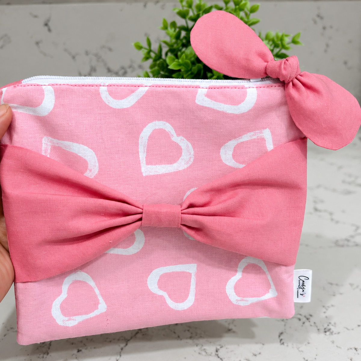 Pouch Rosa de Algodón con Corazones y Lazo | Hecho a Mano