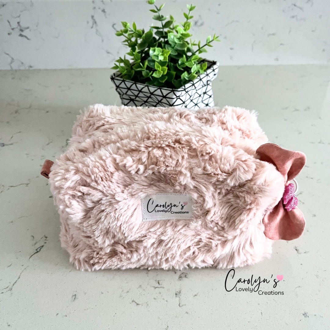 Plush Cosmetic Box Bag | Soft Faux Fur Makeup Bag | Handmade