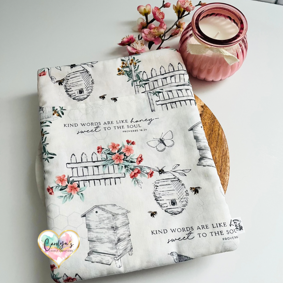 Faith-Inspired Book Sleeve – "Kind Words Are Like Honey" | Christian Book Lover Gift