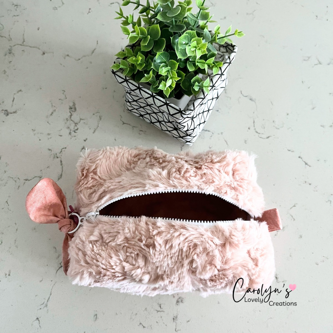 Plush Cosmetic Box Bag | Soft Faux Fur Makeup Bag | Handmade