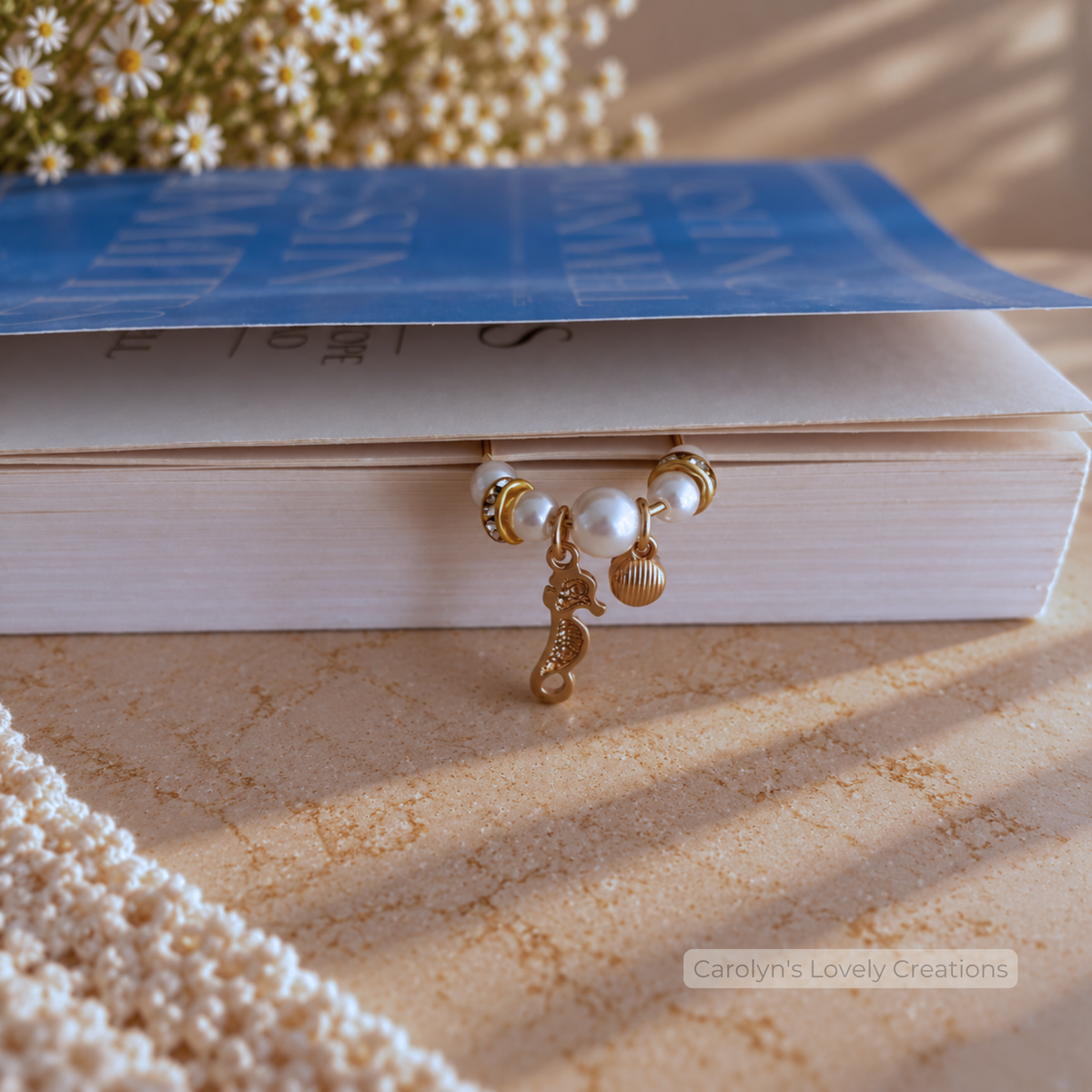 Clips Decorativos para Libros con Dijes Marinos y Perlas
