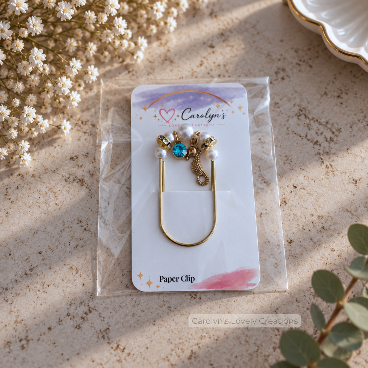 Clips Decorativos para Libros con Dijes Marinos y Perlas
