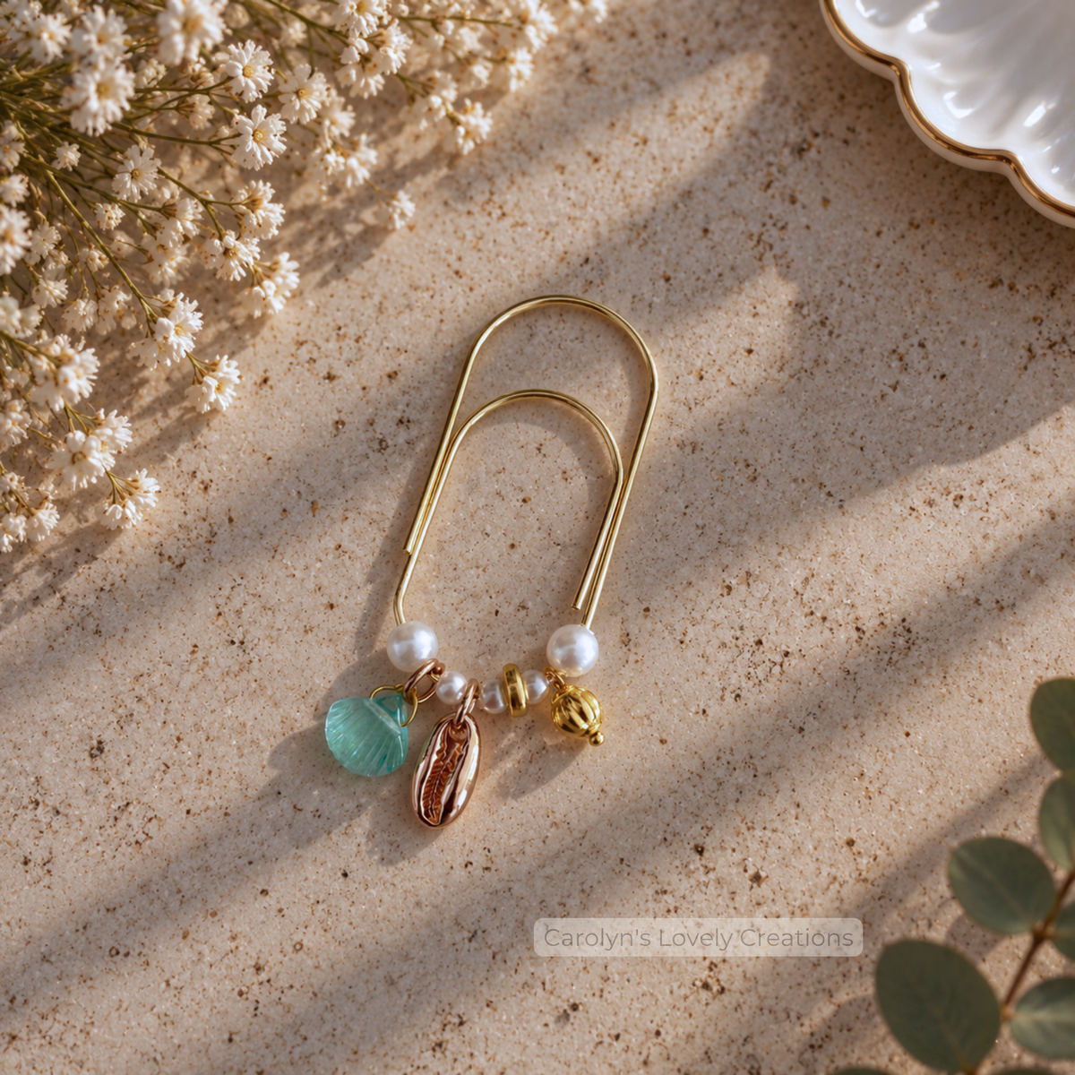 Clips Decorativos para Libros con Dijes Marinos y Perlas