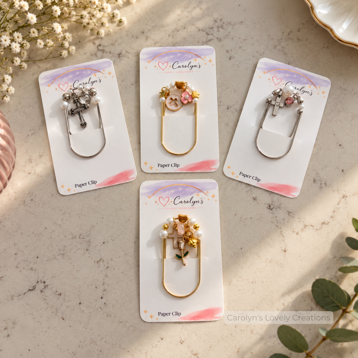 Decorative Cross Paper Clip Bookmarks | Marcadores de Libros con Cruz y Dijes