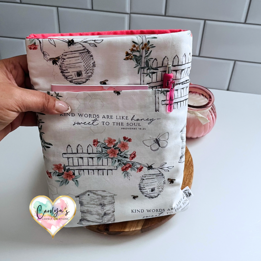 Faith-Inspired Book Sleeve – "Kind Words Are Like Honey" | Christian Book Lover Gift