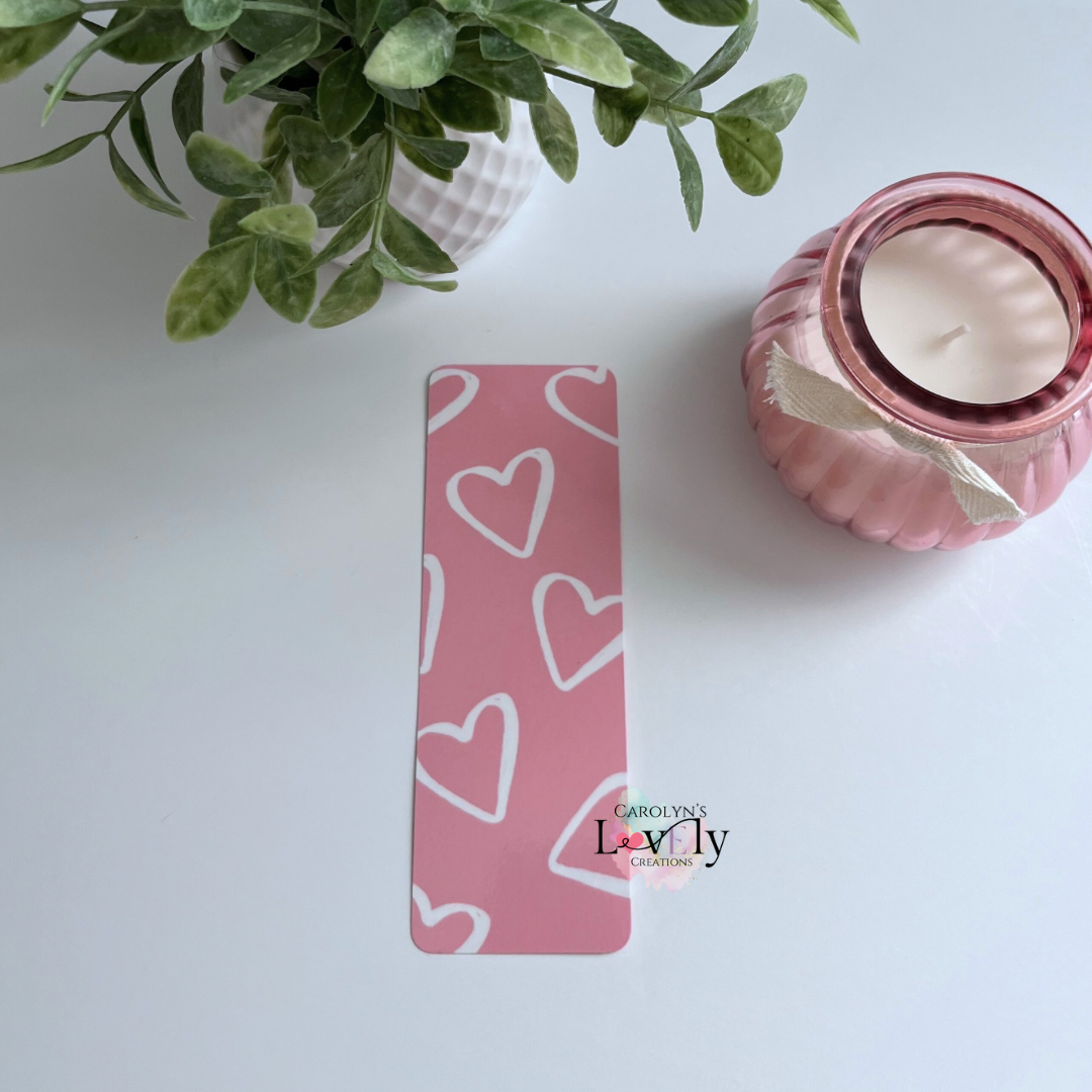 Pink with white heart Traditional bookmark
