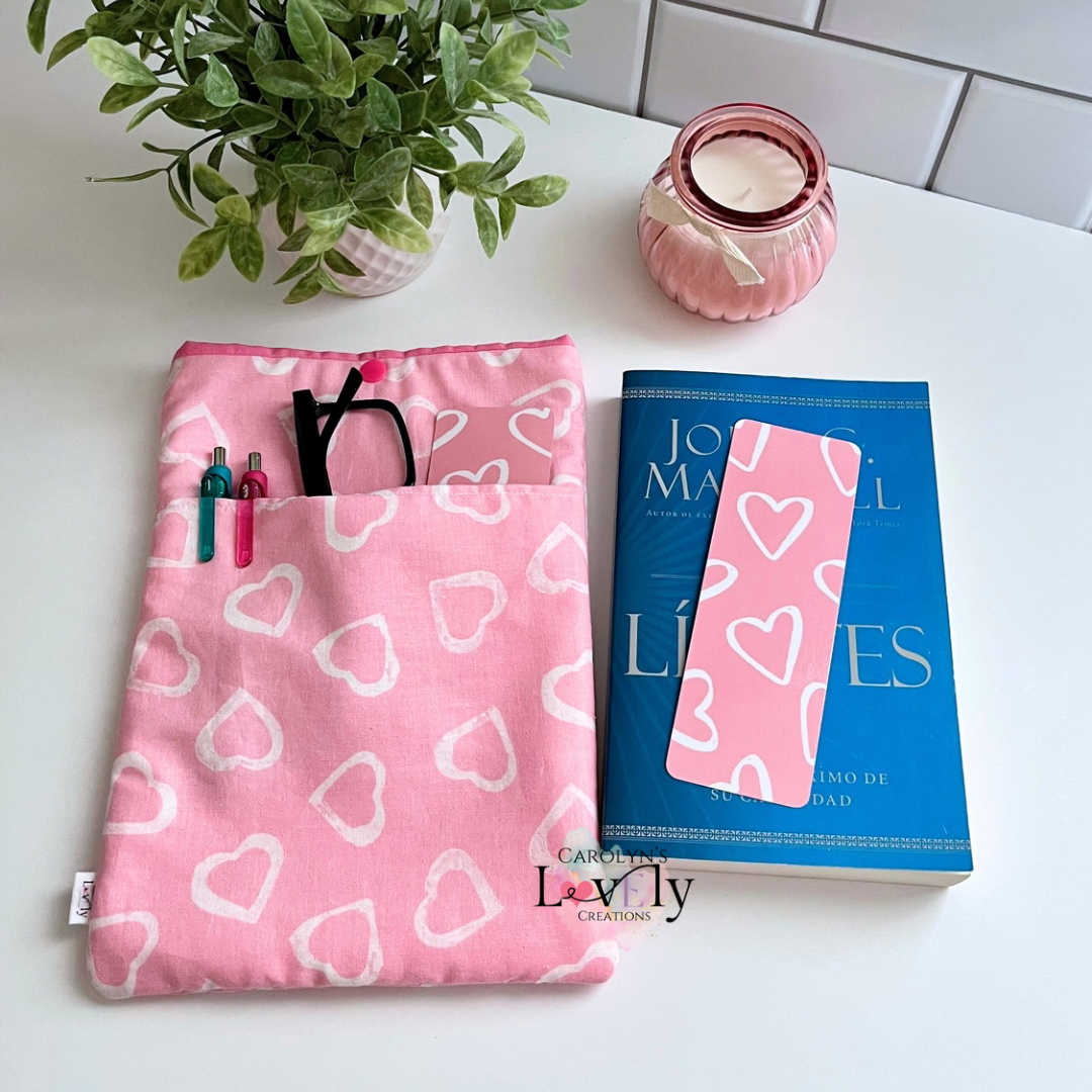 Heart pink fabric book sleeve