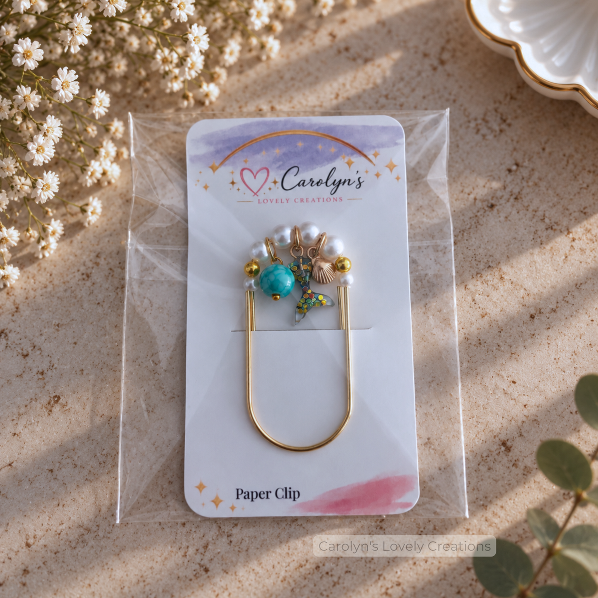 Clips Decorativos para Libros con Dijes Marinos y Perlas