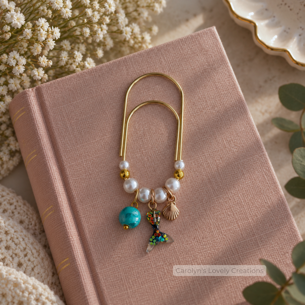 Clips Decorativos para Libros con Dijes Marinos y Perlas