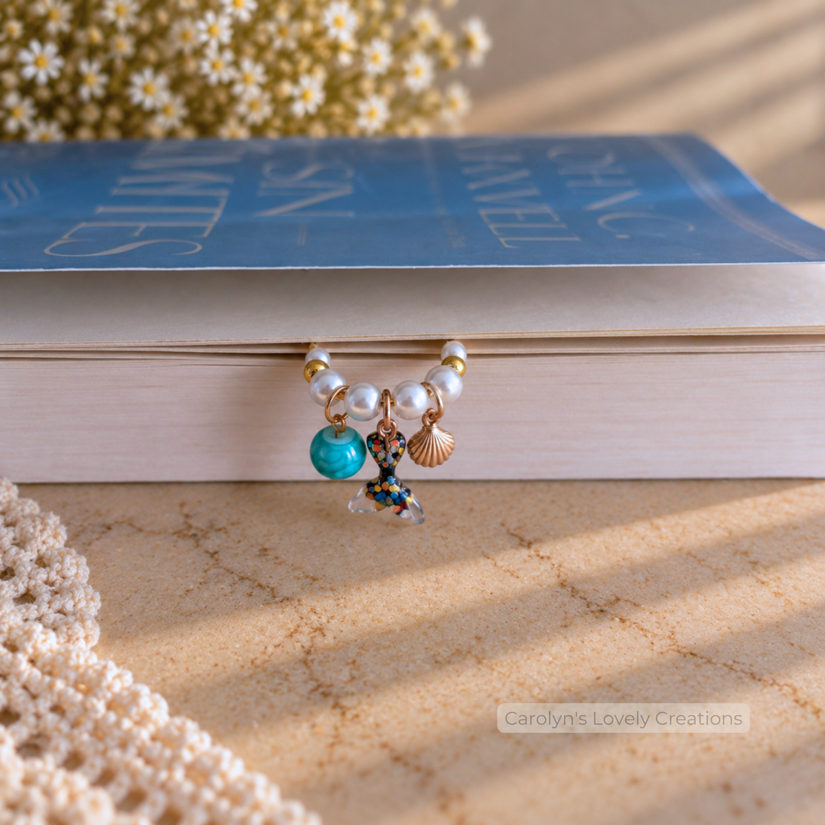 Clips Decorativos para Libros con Dijes Marinos y Perlas