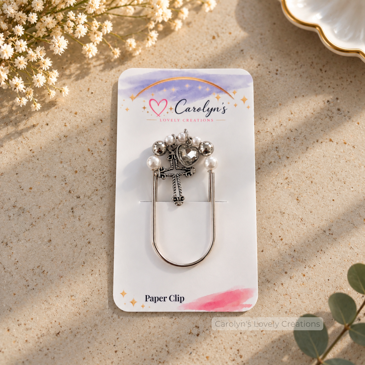Decorative Cross Paper Clip Bookmarks | Marcadores de Libros con Cruz y Dijes