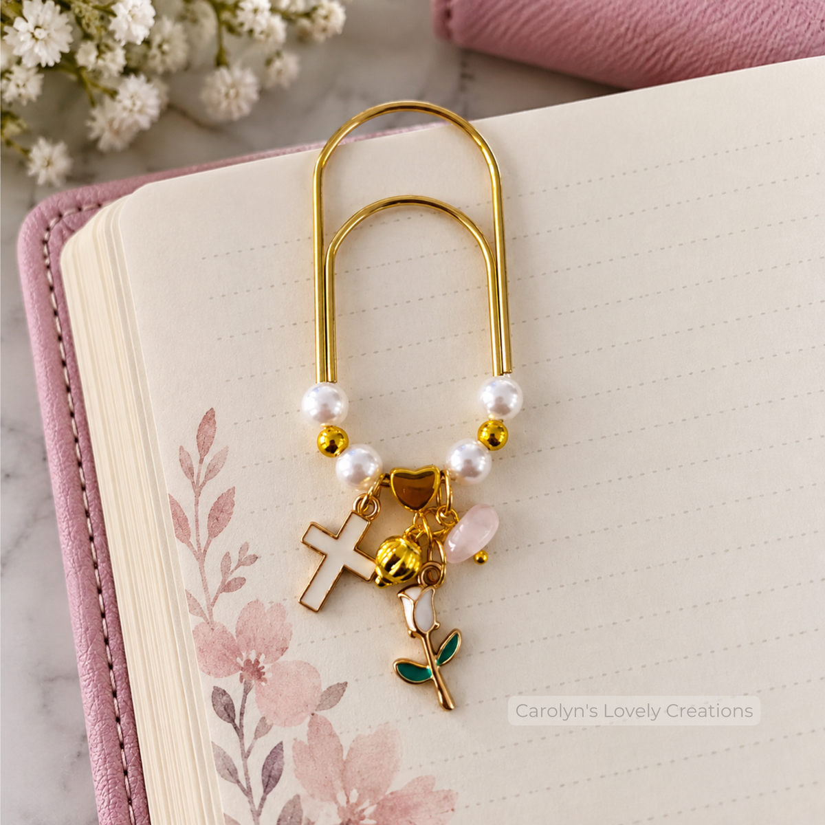 Decorative Cross Paper Clip Bookmarks | Marcadores de Libros con Cruz y Dijes
