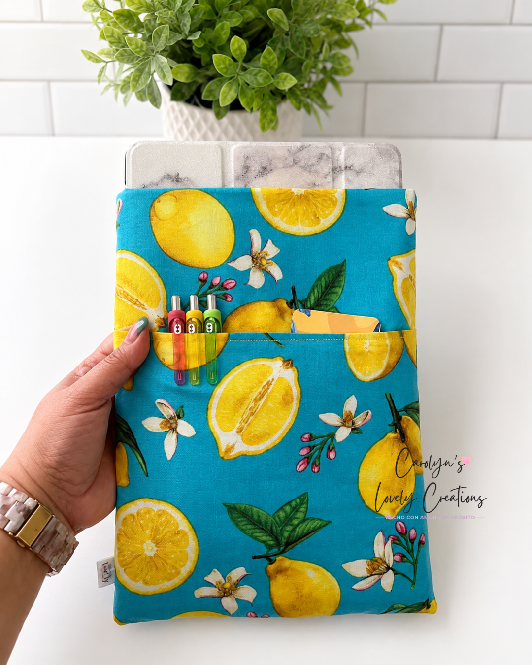 Lemon Book Sleeve | Handmade Padded Book Sleeve with Front Pocket 🍋